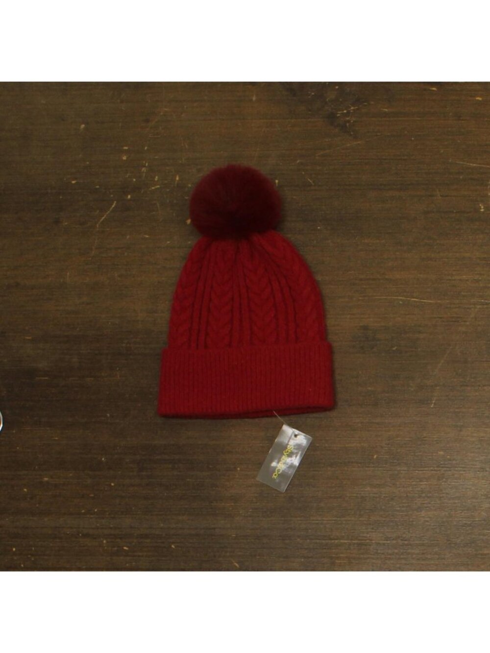 NWT Style & Co. Womens Solid Cable Knit Beanie Pom Pom SC1542501 Red